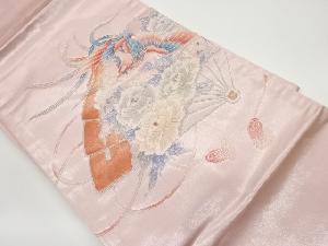 銀駒刺繍檜扇に鳳凰・牡丹模様名古屋帯